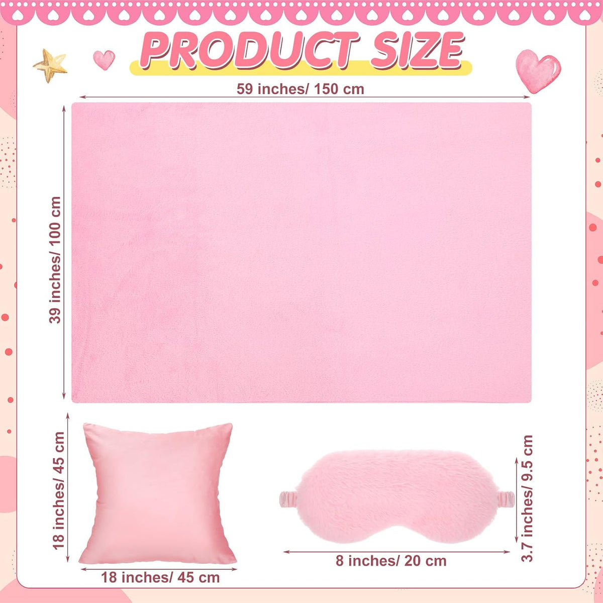 18 Pcs Sleepover Party Supplies Set 6 Pcs Fleece Soft Blankets 6 Pcs Velvet Pillows 6 Pcs Faux Rabbit Fur Sleep Eye Mask Sleeping Stuff Accessories for Slumber Spa Favors(Pink)