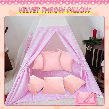 18 Pcs Sleepover Party Supplies Set 6 Pcs Fleece Soft Blankets 6 Pcs Velvet Pillows 6 Pcs Faux Rabbit Fur Sleep Eye Mask Sleeping Stuff Accessories for Slumber Spa Favors(Pink)