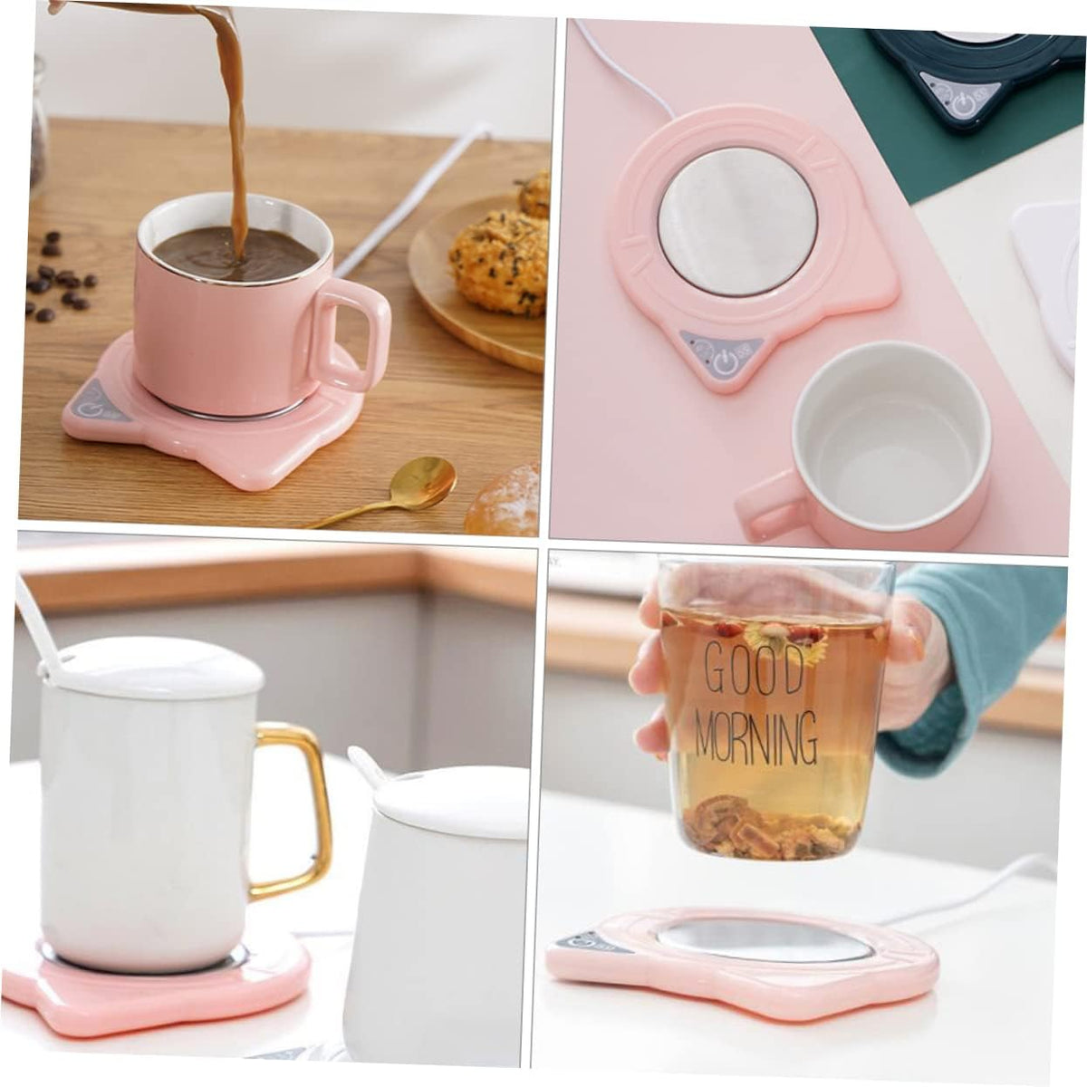 USB Powered Cat Design Coffee Mug Warmer Plate Constant Temperature Beverage Heater for Office Home Desk Compact Heating Coaster for Various Cup Safe and Easy to Clean Pink