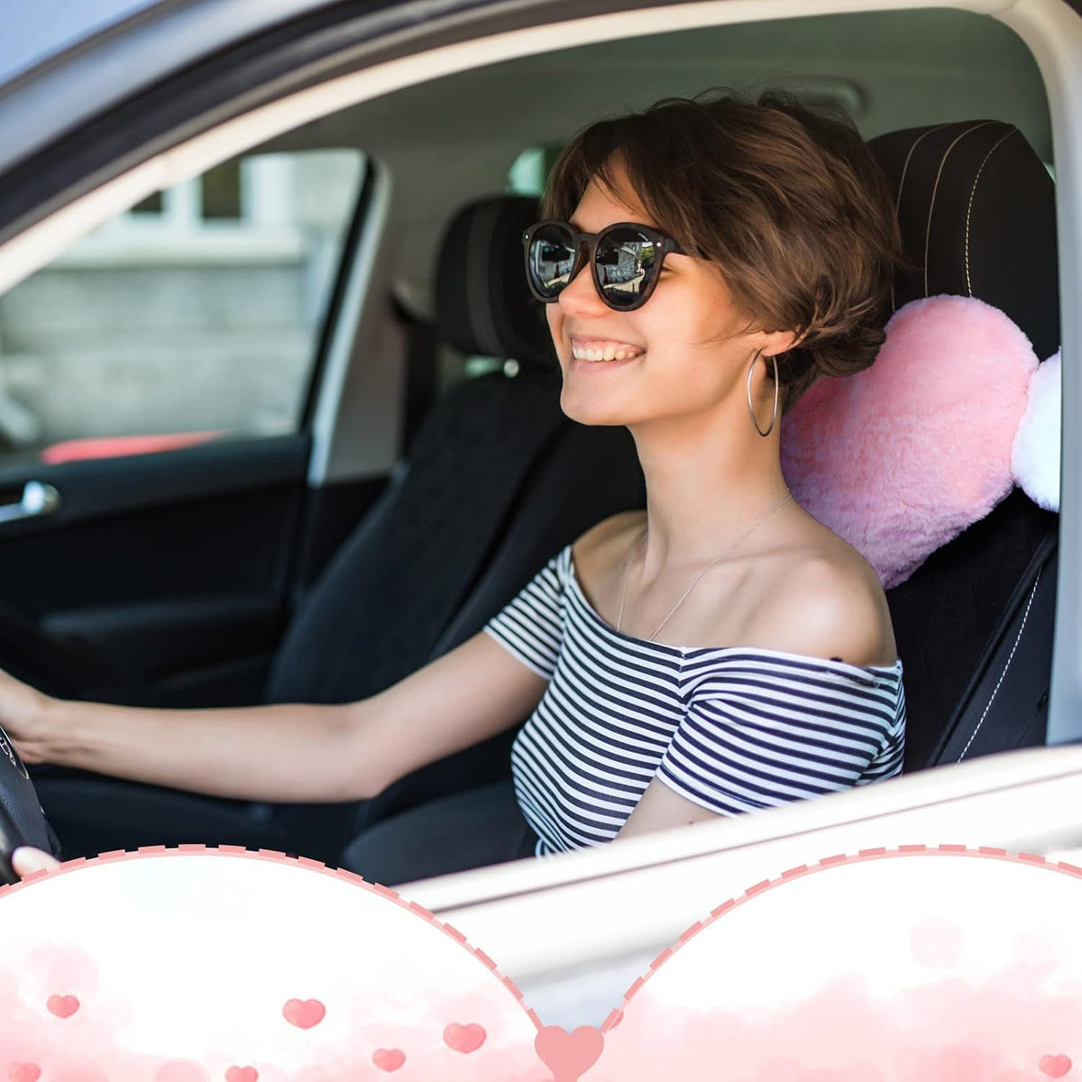2 Pcs Heart Plush Car Headrest Pillow Angel Wings