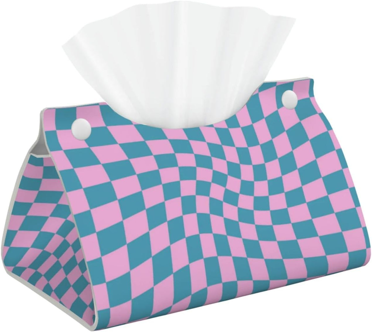 Blue Pink Checkered Warped Checkerboard Tissue Box Cover Rectangle PU Leather Tissue Box Holder Home Office Car Decor