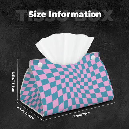 Blue Pink Checkered Warped Checkerboard Tissue Box Cover Rectangle PU Leather Tissue Box Holder Home Office Car Decor