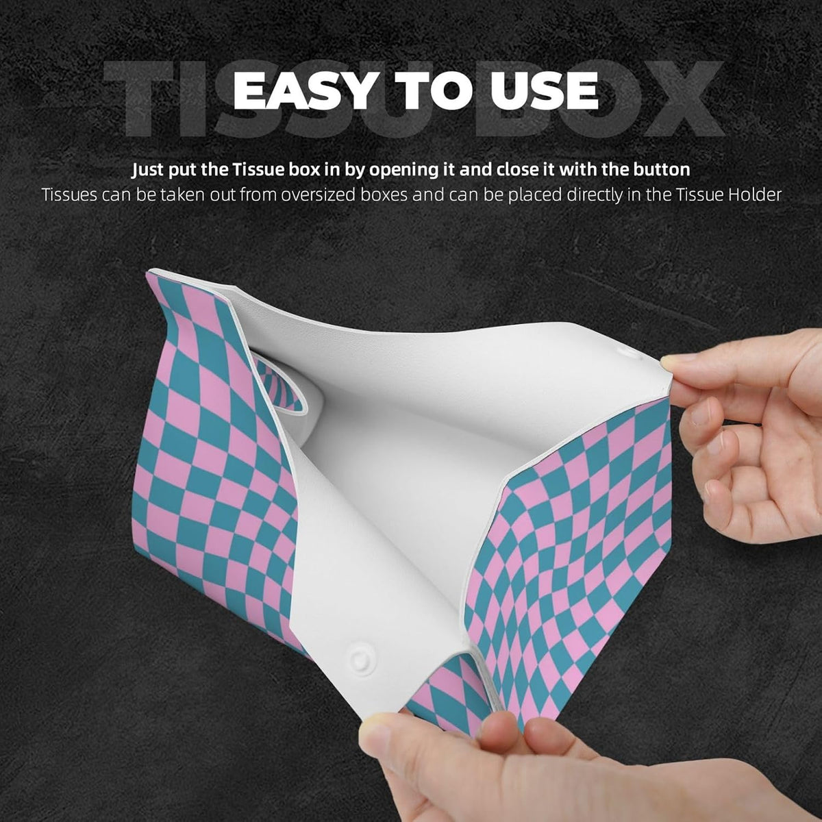 Blue Pink Checkered Warped Checkerboard Tissue Box Cover Rectangle PU Leather Tissue Box Holder Home Office Car Decor