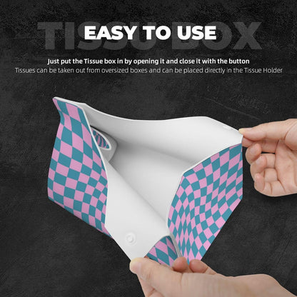 Blue Pink Checkered Warped Checkerboard Tissue Box Cover Rectangle PU Leather Tissue Box Holder Home Office Car Decor