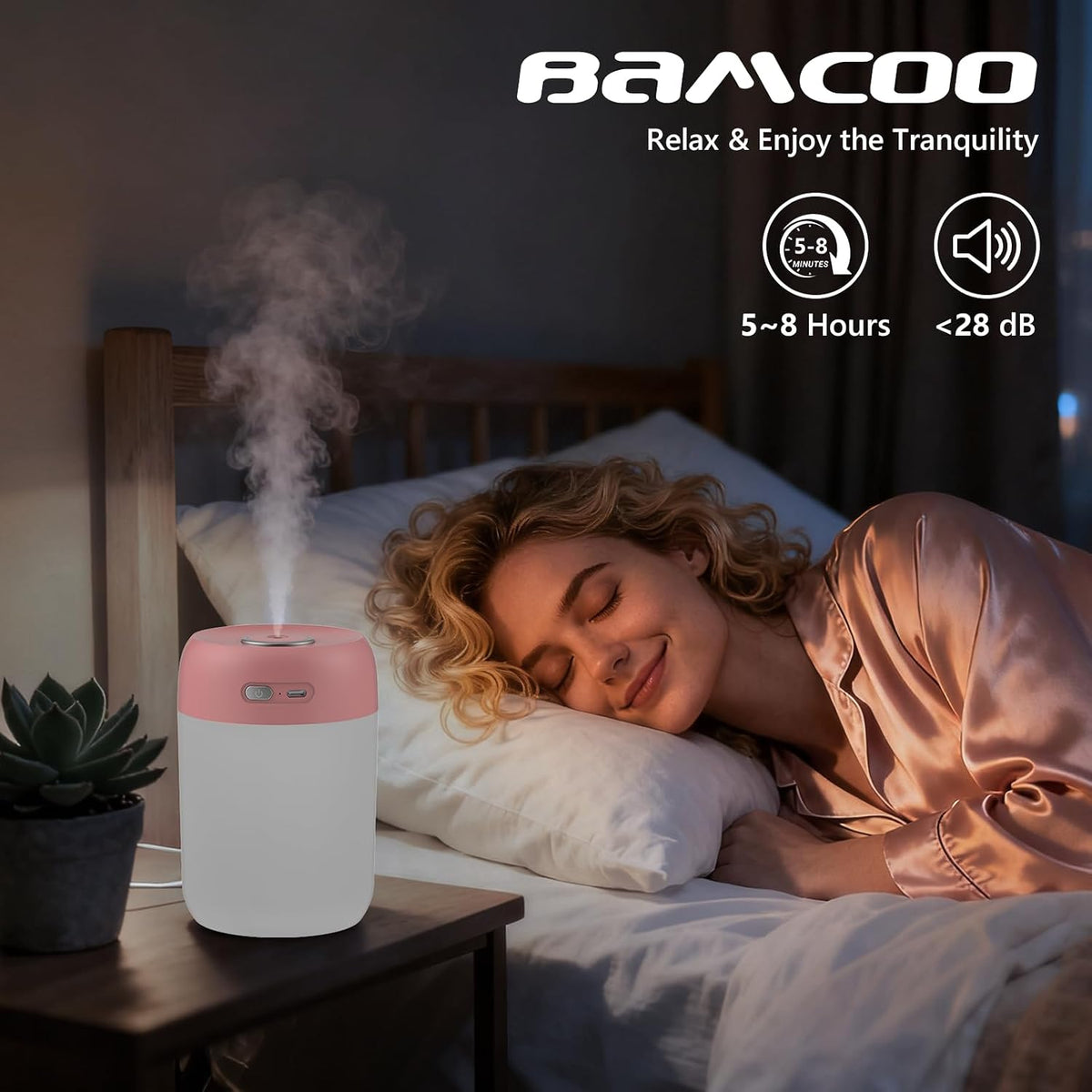 Portable Small Humidifier, 650ml Plant Humidifier, Deep Pink