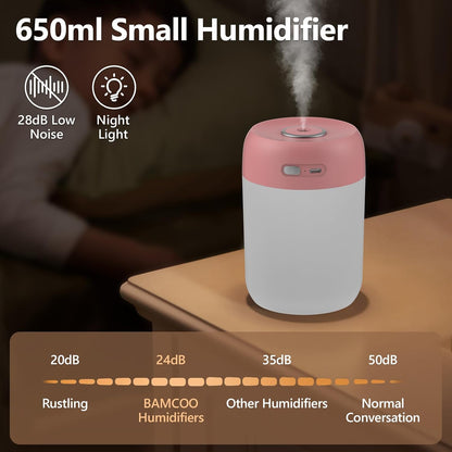 Portable Small Humidifier, 650ml Plant Humidifier, Deep Pink