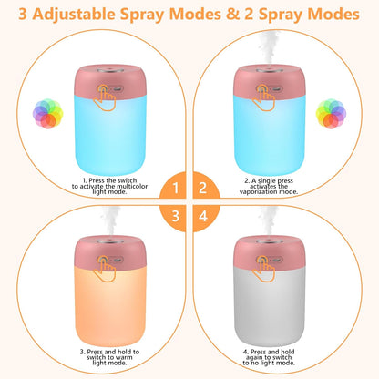 Portable Small Humidifier, 650ml Plant Humidifier, Deep Pink