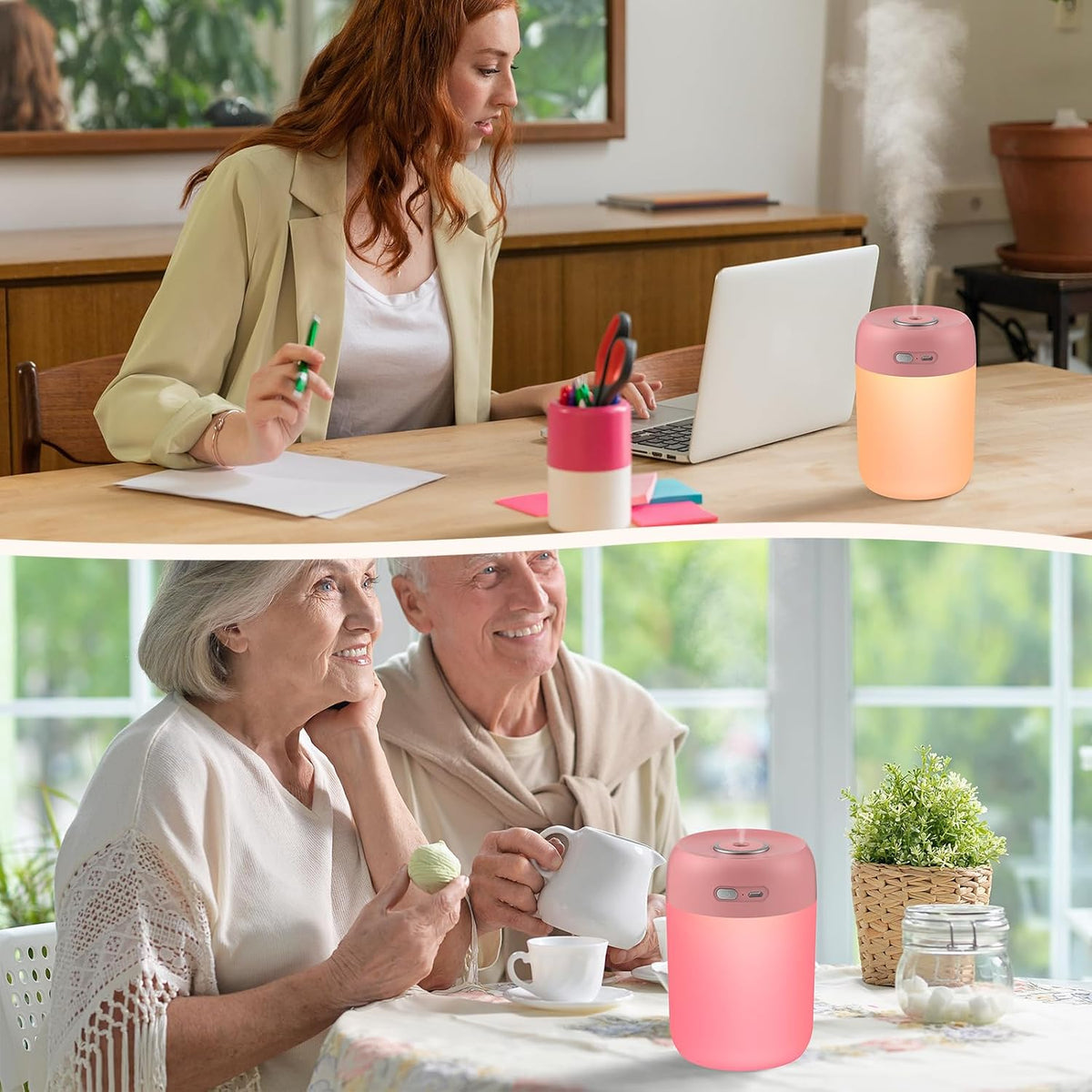Portable Small Humidifier, 650ml Plant Humidifier, Deep Pink
