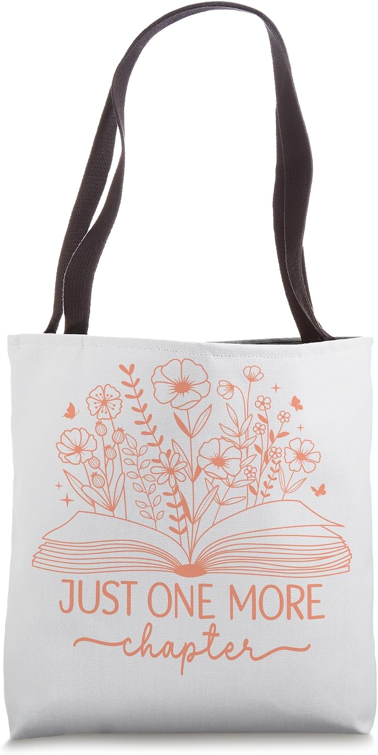 Just One More Chapter Bookish Book Reading Light Pink Peach Tote Bag