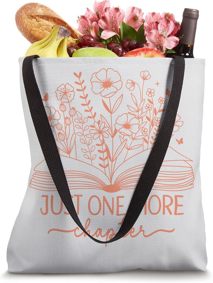 Just One More Chapter Bookish Book Reading Light Pink Peach Tote Bag