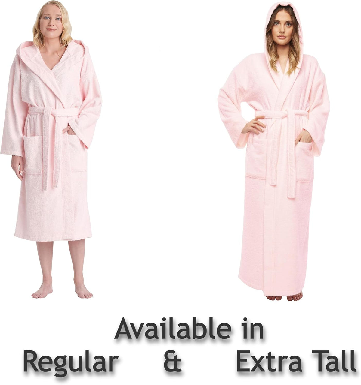 Women's Hooded Classic Bathrobe Turkish Cotton Robe with Full Length Options