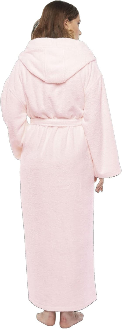 Women's Hooded Classic Bathrobe Turkish Cotton Robe with Full Length Options