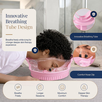 Ice Face Bath Bowl – New Version with Breathing Tube & Hygienic Lid | Collapsible Silicone Facial Cold Plunge Bowl | Reduces Puffiness, Tightens Pores | Foldable Self-Care Gift (Pink)