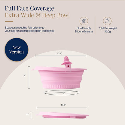 Ice Face Bath Bowl – New Version with Breathing Tube & Hygienic Lid | Collapsible Silicone Facial Cold Plunge Bowl | Reduces Puffiness, Tightens Pores | Foldable Self-Care Gift (Pink)