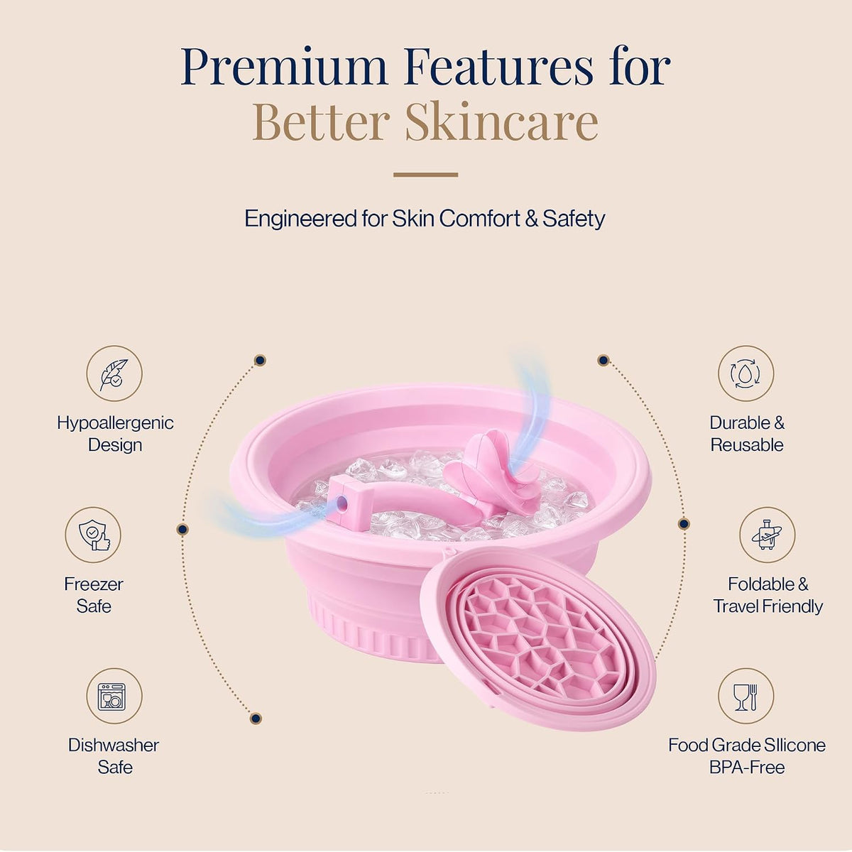 Ice Face Bath Bowl – New Version with Breathing Tube & Hygienic Lid | Collapsible Silicone Facial Cold Plunge Bowl | Reduces Puffiness, Tightens Pores | Foldable Self-Care Gift (Pink)