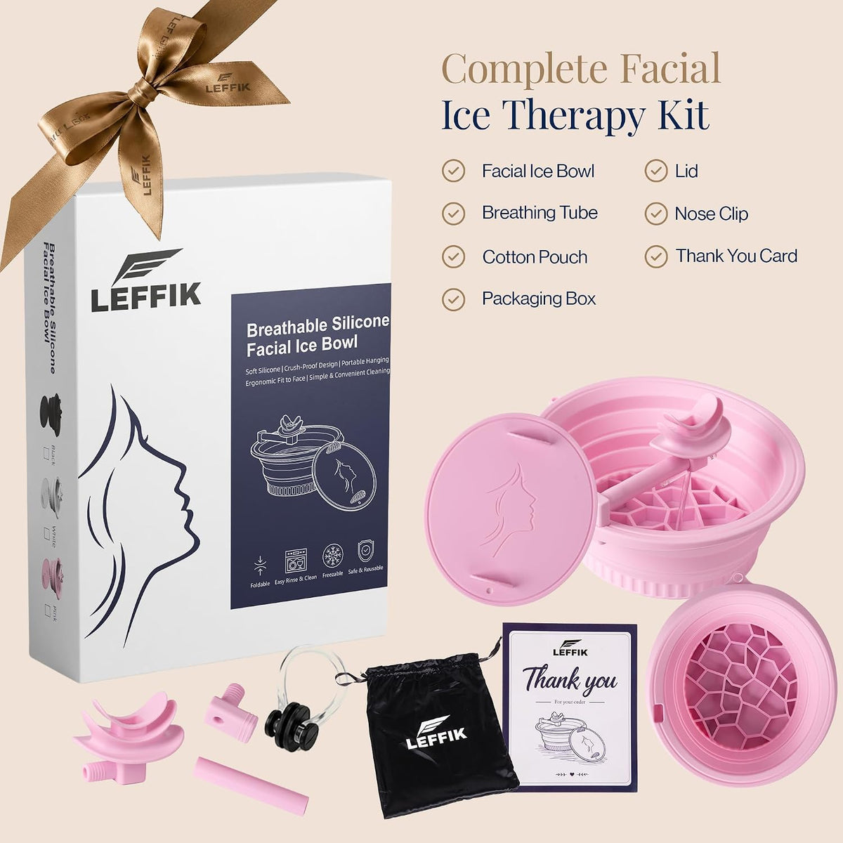 Ice Face Bath Bowl – New Version with Breathing Tube & Hygienic Lid | Collapsible Silicone Facial Cold Plunge Bowl | Reduces Puffiness, Tightens Pores | Foldable Self-Care Gift (Pink)