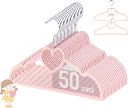 Baby Velvet Hangers, 50 Pack, Non-Slip Pink Kids Clothes Hangers, 12.8 Inch