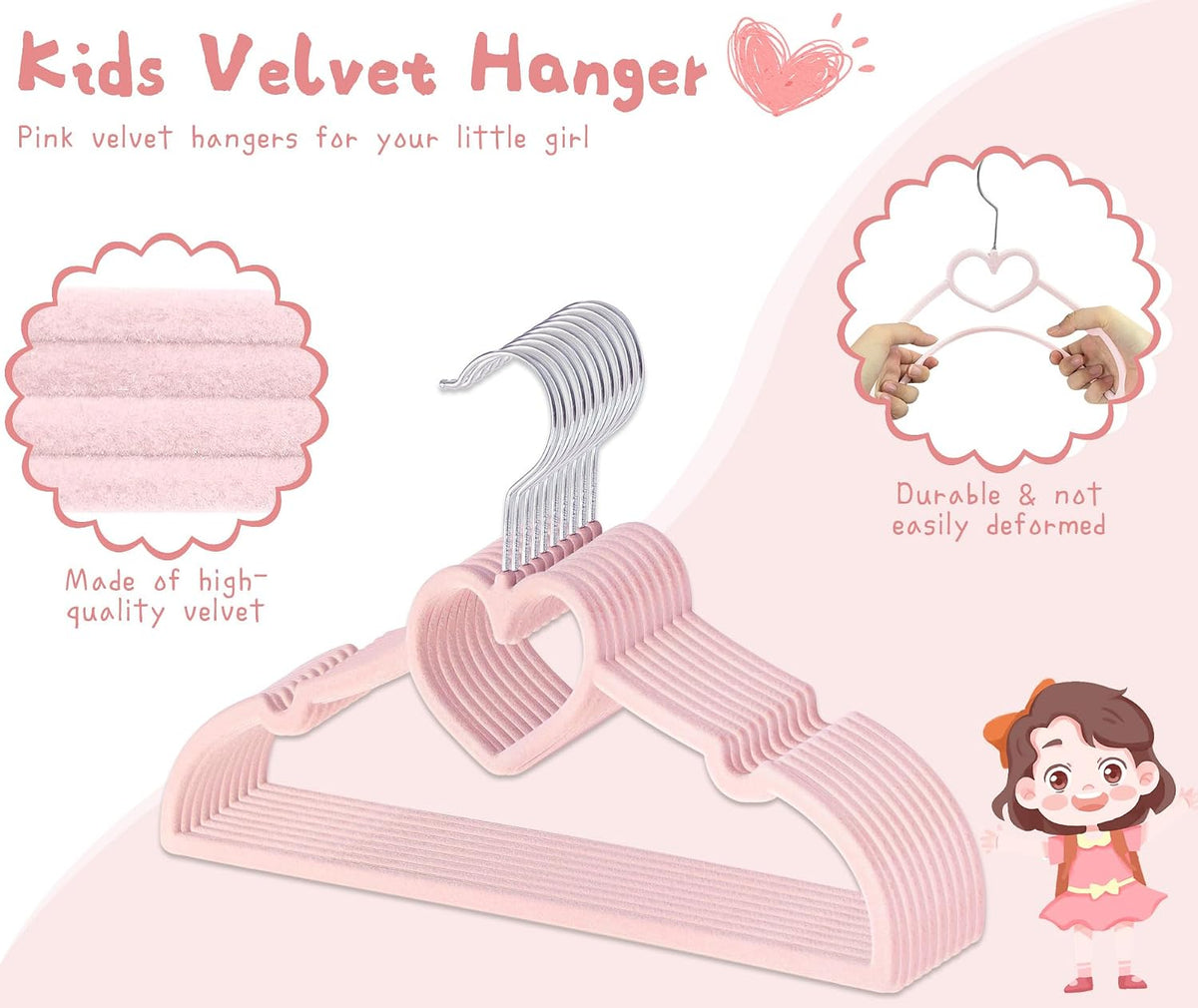 Baby Velvet Hangers, 50 Pack, Non-Slip Pink Kids Clothes Hangers, 12.8 Inch