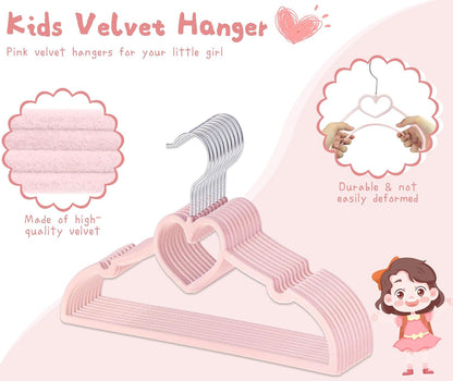 Baby Velvet Hangers, 50 Pack, Non-Slip Pink Kids Clothes Hangers, 12.8 Inch