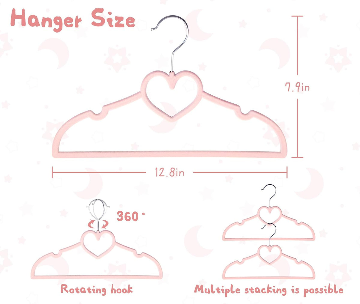 Baby Velvet Hangers, 50 Pack, Non-Slip Pink Kids Clothes Hangers, 12.8 Inch