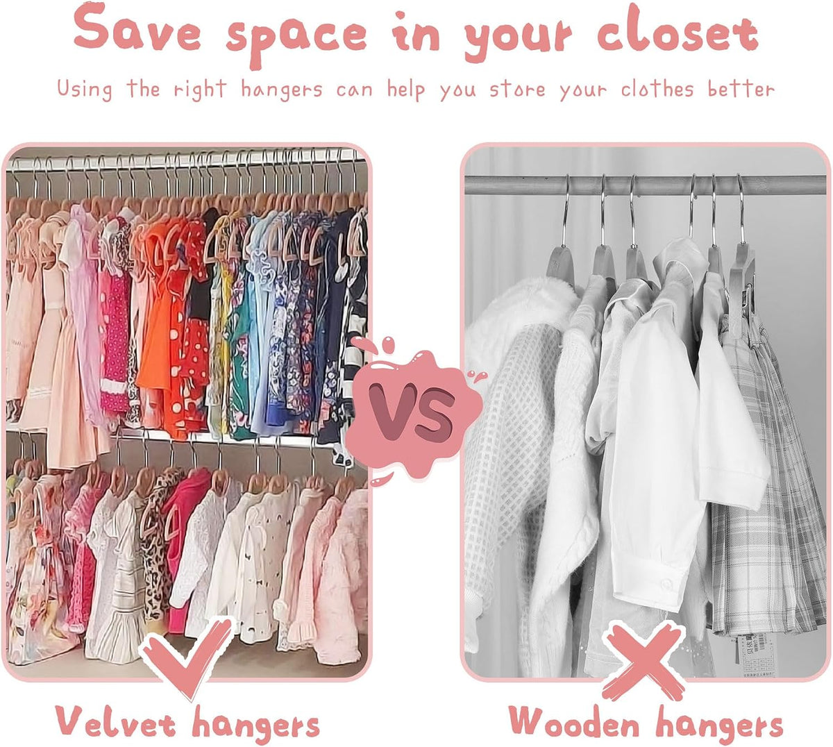 Baby Velvet Hangers, 50 Pack, Non-Slip Pink Kids Clothes Hangers, 12.8 Inch
