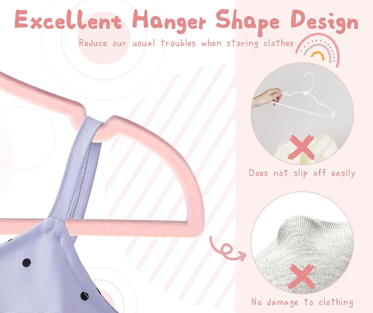 Baby Velvet Hangers, 50 Pack, Non-Slip Pink Kids Clothes Hangers, 12.8 Inch