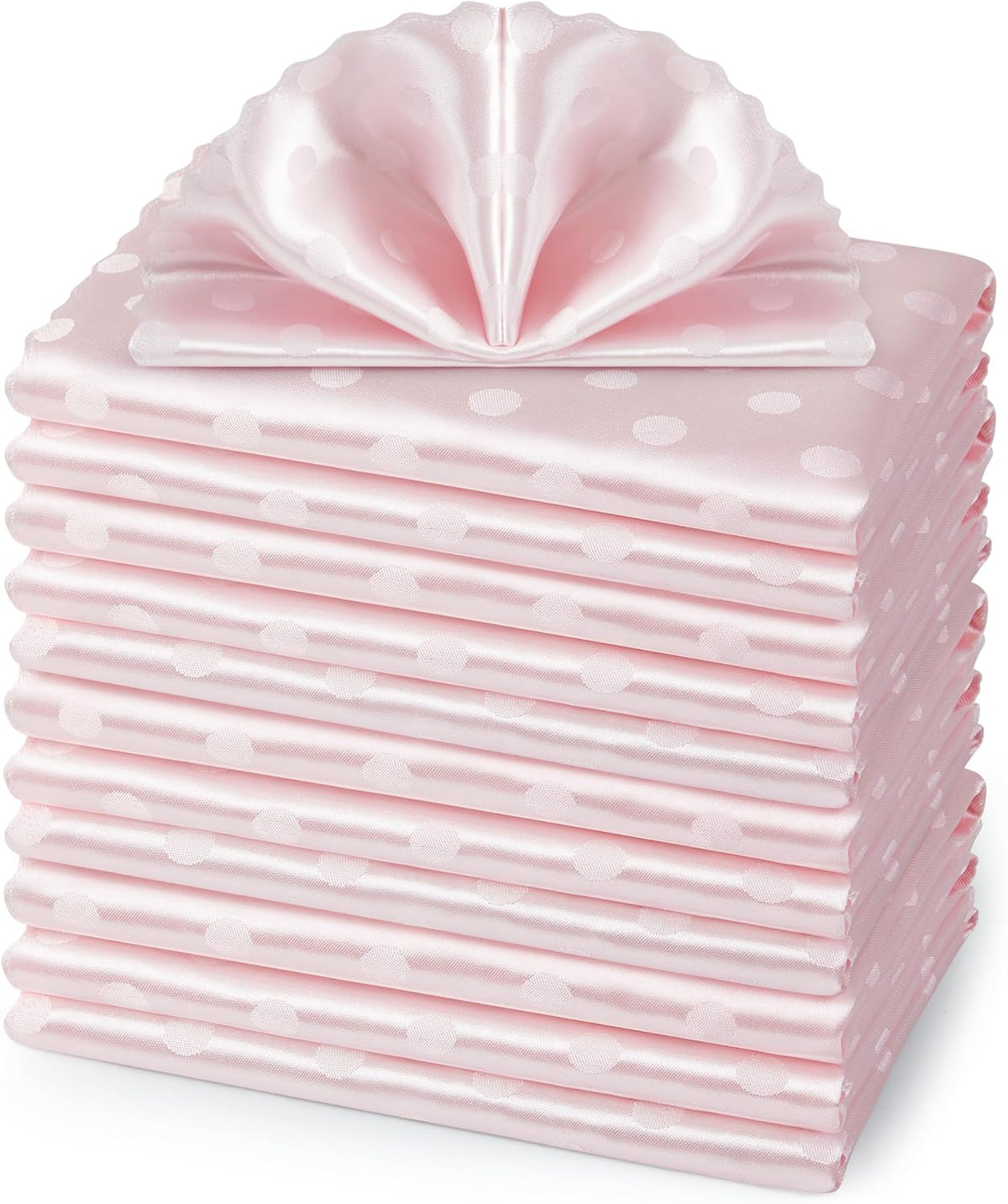 Blush Pink Satin Napkins Set Of 12，Blush Pink Polka Dots Satin Napkins Square 17 x 17 Inches for Wedding Dinner Birthday Easte Party Supplies