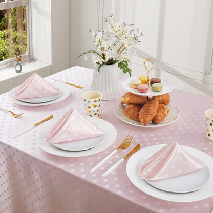 Blush Pink Satin Napkins Set Of 12，Blush Pink Polka Dots Satin Napkins Square 17 x 17 Inches for Wedding Dinner Birthday Easte Party Supplies