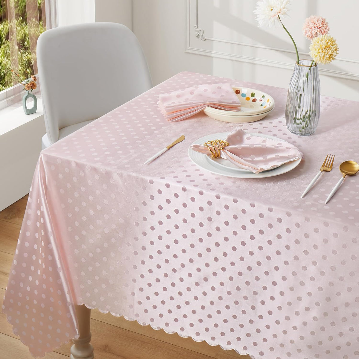 Blush Pink Satin Napkins Set Of 12，Blush Pink Polka Dots Satin Napkins Square 17 x 17 Inches for Wedding Dinner Birthday Easte Party Supplies