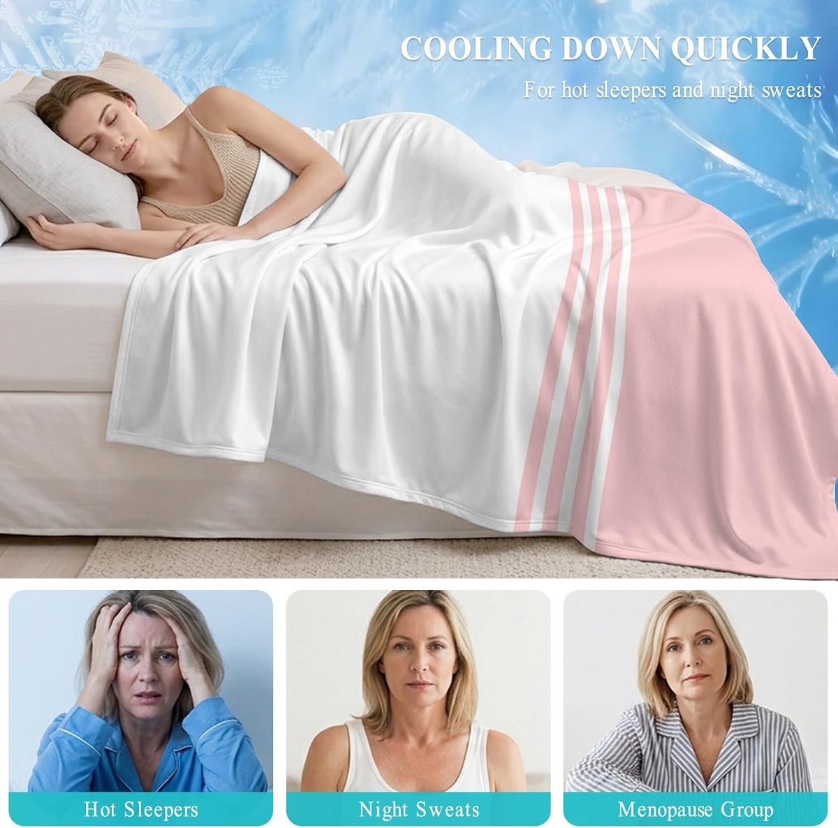 40"x60" Lap Cooling Blanket Pink White Stripes Ice Silk Lightweight Breathable Soft Summer Blanket for Hot Sleepers Couch Bed Sofa Camping Modern Geometry Minimalist