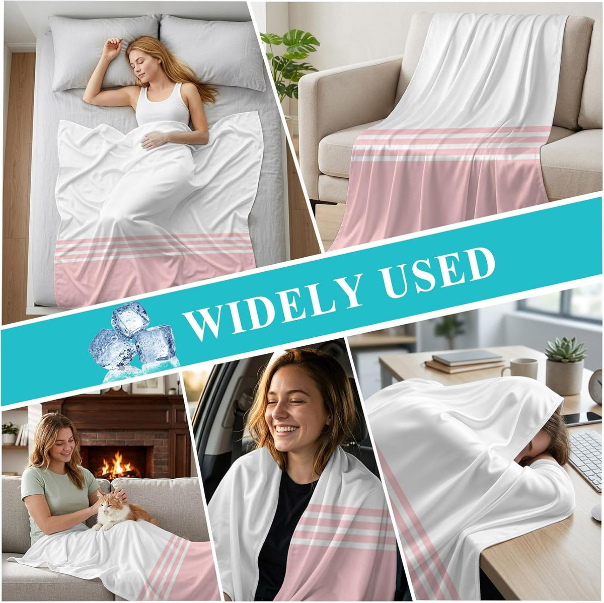 40"x60" Lap Cooling Blanket Pink White Stripes Ice Silk Lightweight Breathable Soft Summer Blanket for Hot Sleepers Couch Bed Sofa Camping Modern Geometry Minimalist