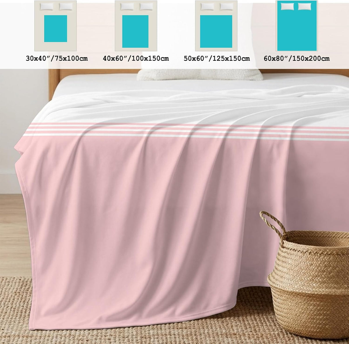 40"x60" Lap Cooling Blanket Pink White Stripes Ice Silk Lightweight Breathable Soft Summer Blanket for Hot Sleepers Couch Bed Sofa Camping Modern Geometry Minimalist