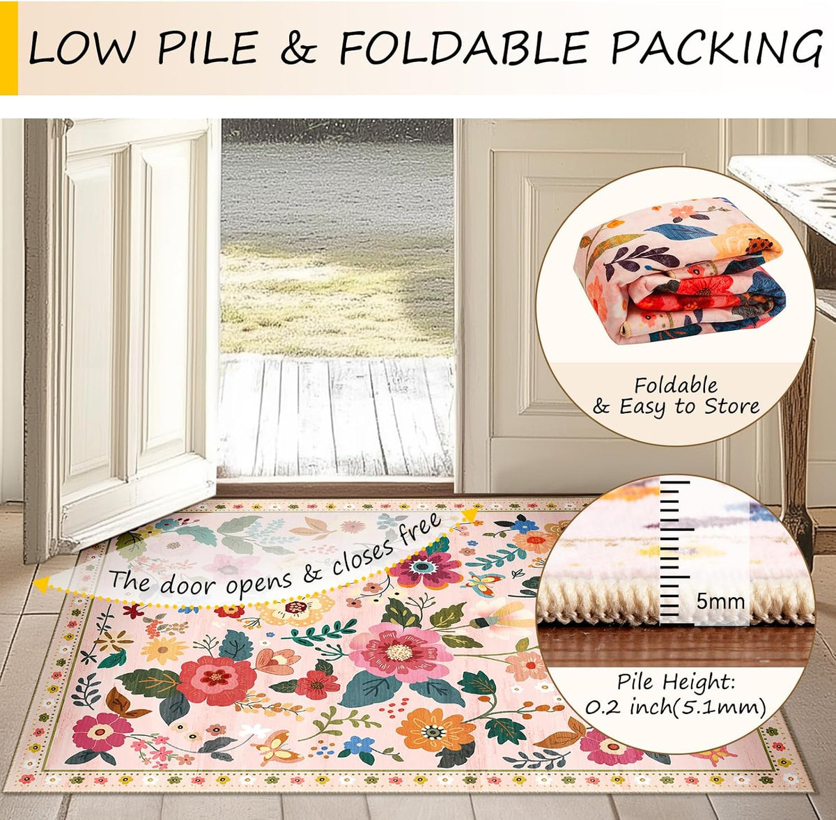 Floral Washable 2x3 Area Rugs Doormat Pink