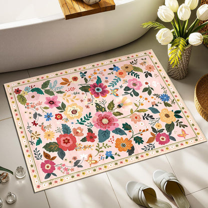 Floral Washable 2x3 Area Rugs Doormat Pink