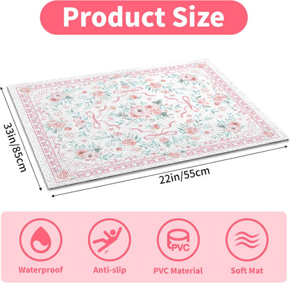 Cat Litter Mat 33" x 22" for Litter Box, Non-Slip Washable Floor Mat with Litter Trapping Design, Scatter Control for Cats and Kittens, Pink