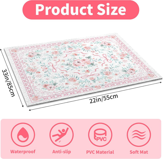 Cat Litter Mat 33" x 22" for Litter Box, Non-Slip Washable Floor Mat with Litter Trapping Design, Scatter Control for Cats and Kittens, Pink