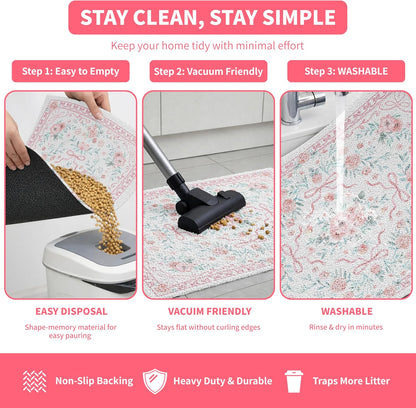 Cat Litter Mat 33" x 22" for Litter Box, Non-Slip Washable Floor Mat with Litter Trapping Design, Scatter Control for Cats and Kittens, Pink