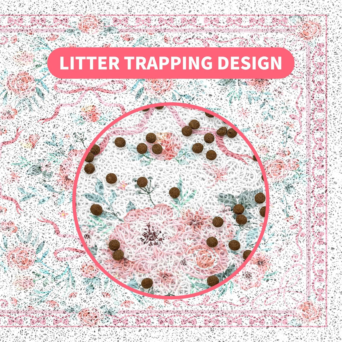 Cat Litter Mat 33" x 22" for Litter Box, Non-Slip Washable Floor Mat with Litter Trapping Design, Scatter Control for Cats and Kittens, Pink