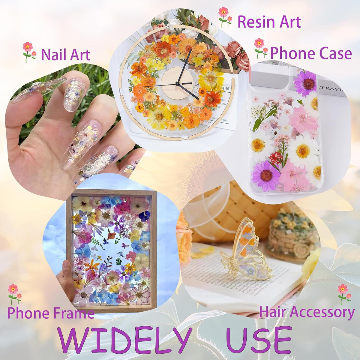 40Pcs Pink Dried Pressed Flowers for Crafts, Dry Flowers Kit for Resin Molds,Epoxy Resin Accessories,Bookmark,Nails, Jewelry Molds,Candle Making Supplies,Soap,Frame,Cakes