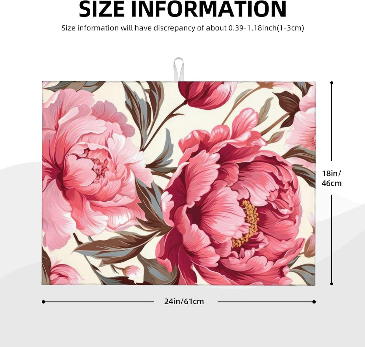 Pink Peony Dish Drying Mats for Kitchen Counter, Absorbent Reversible Microfiber Dish Drying Pad, Multi-Use Large Drying Mat Coffee Bar Accessories 18"x24"