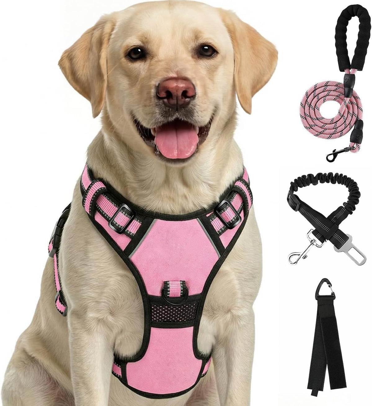 Plaid Dog Harness for Large Dogs, Pink, L
