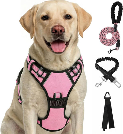Plaid Dog Harness for Large Dogs, Pink, L