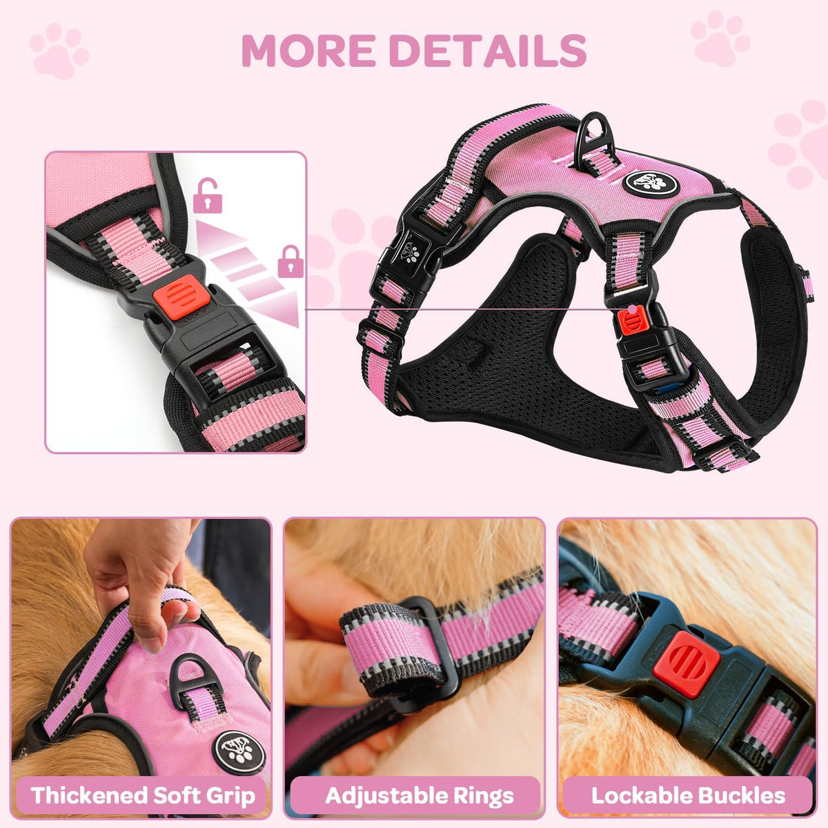 Plaid Dog Harness for Large Dogs, Pink, L