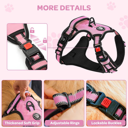 Plaid Dog Harness for Large Dogs, Pink, L