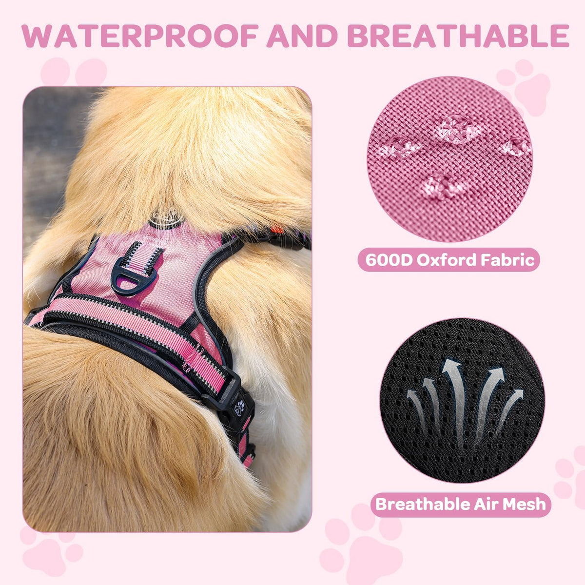 Plaid Dog Harness for Large Dogs, Pink, L