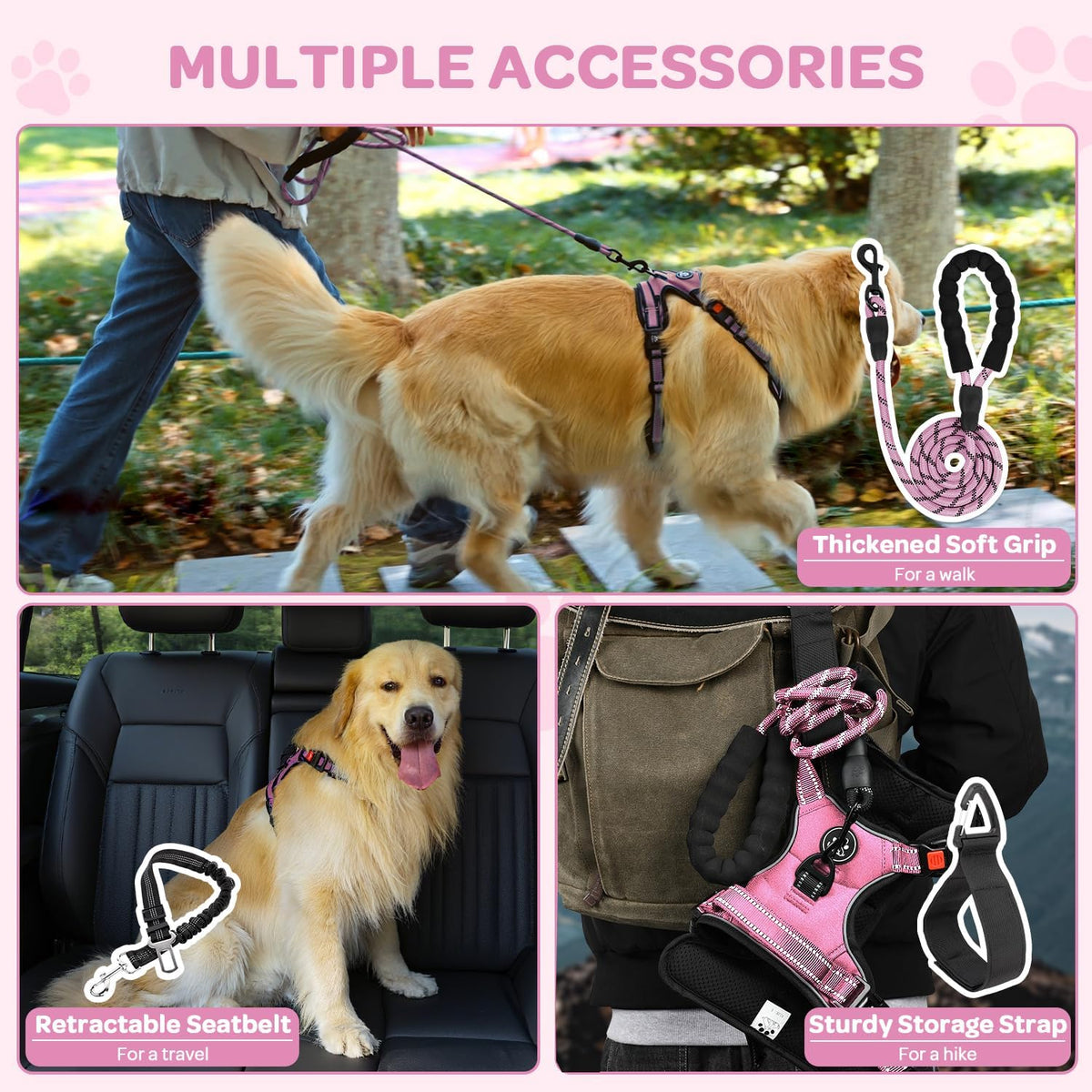 Plaid Dog Harness for Large Dogs, Pink, L