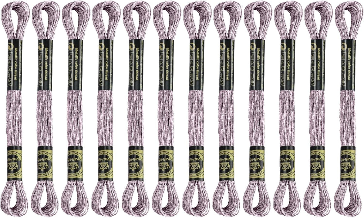 12 Skeins Embroidery Floss, Pink Metallic Embroidery Thread Polyester Cross-Stitch Threads for Hand Embroidery String Art DIY Creation