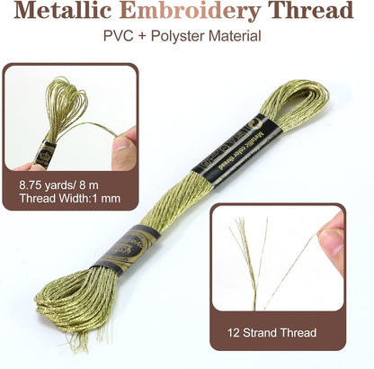 12 Skeins Embroidery Floss, Pink Metallic Embroidery Thread Polyester Cross-Stitch Threads for Hand Embroidery String Art DIY Creation