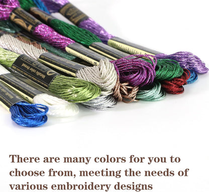 12 Skeins Embroidery Floss, Pink Metallic Embroidery Thread Polyester Cross-Stitch Threads for Hand Embroidery String Art DIY Creation