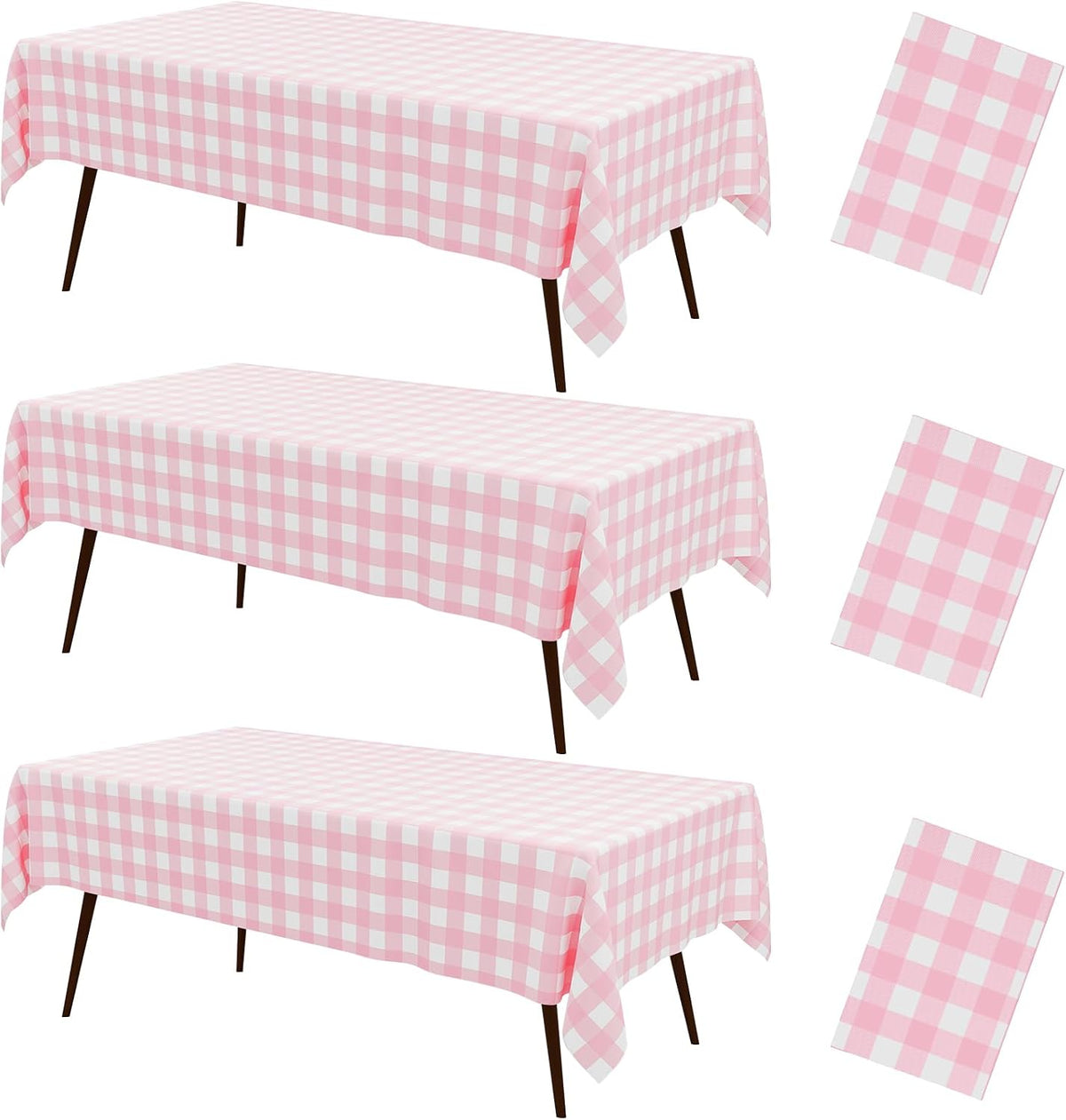 3 Packs Buffalo Disposable Table Cloth, 54 x 108 Inch Waterproof Plastic Tablecloth, Rectangle Pink and White Checkered Table Covers for Picnic, Birthday, Party, Back to School